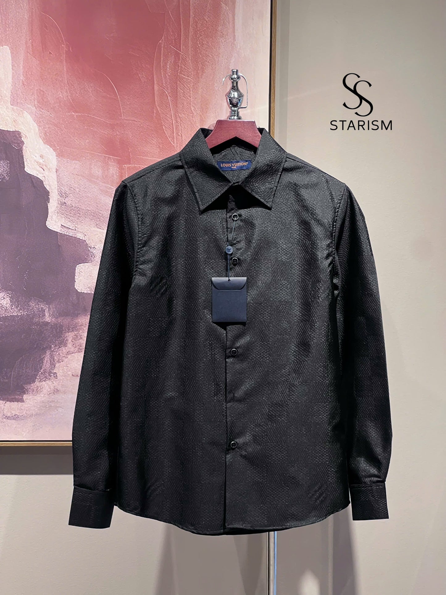 Jacquard Damier Long-Sleeved Silk Shirt