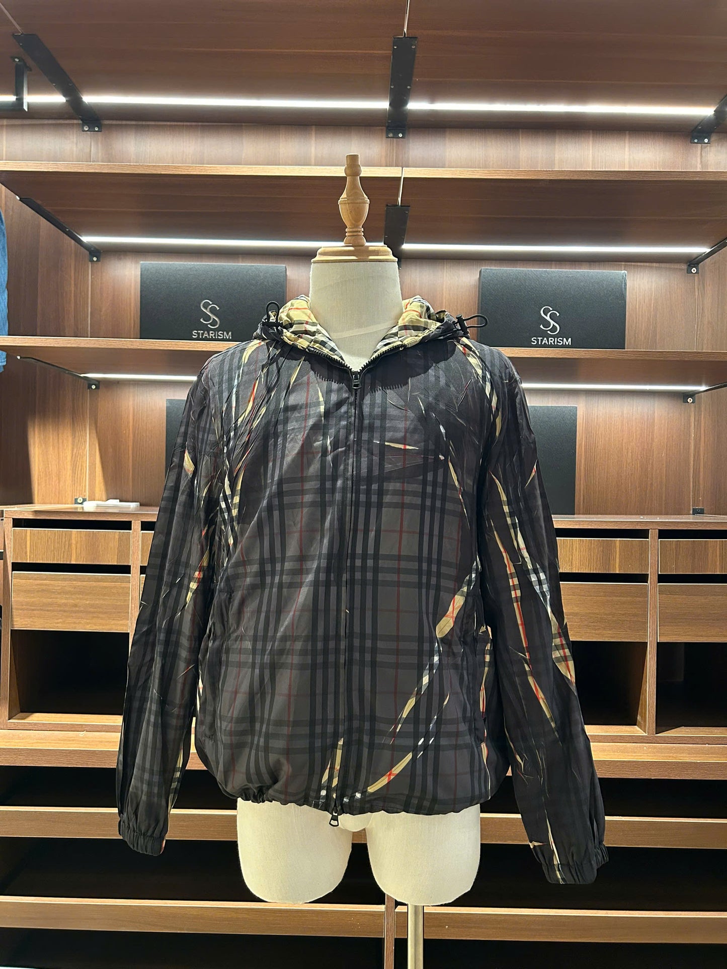 Sliced Check Hooded Jacket