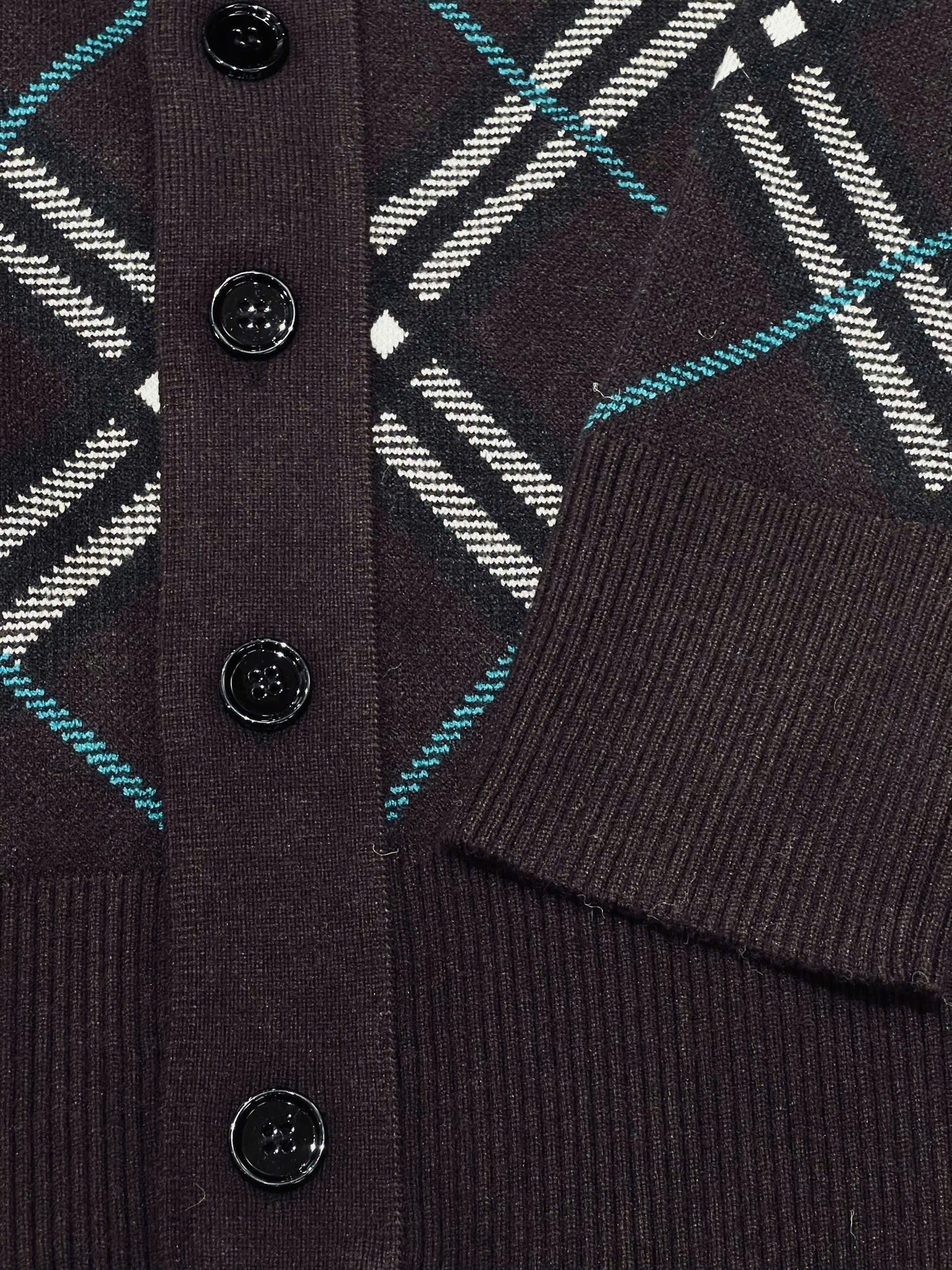 Check Wool Mohair Blend Cardigan