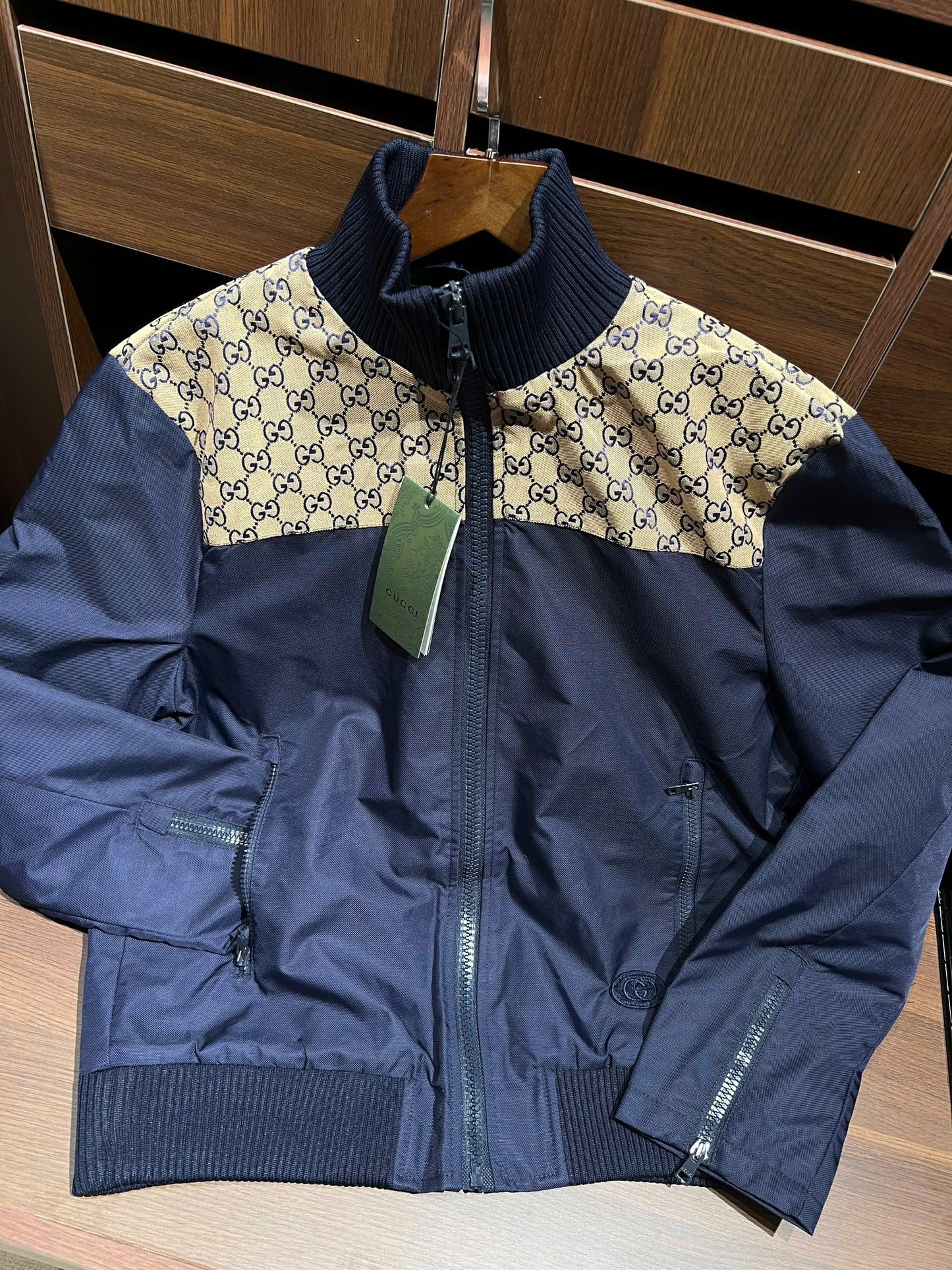 Nylon canvas zip jacket with GG