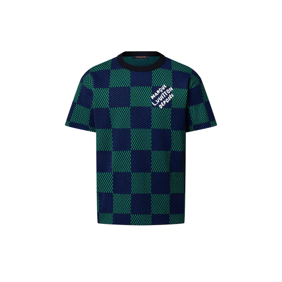 Damier Jacquard Short-Sleeved Crewneck