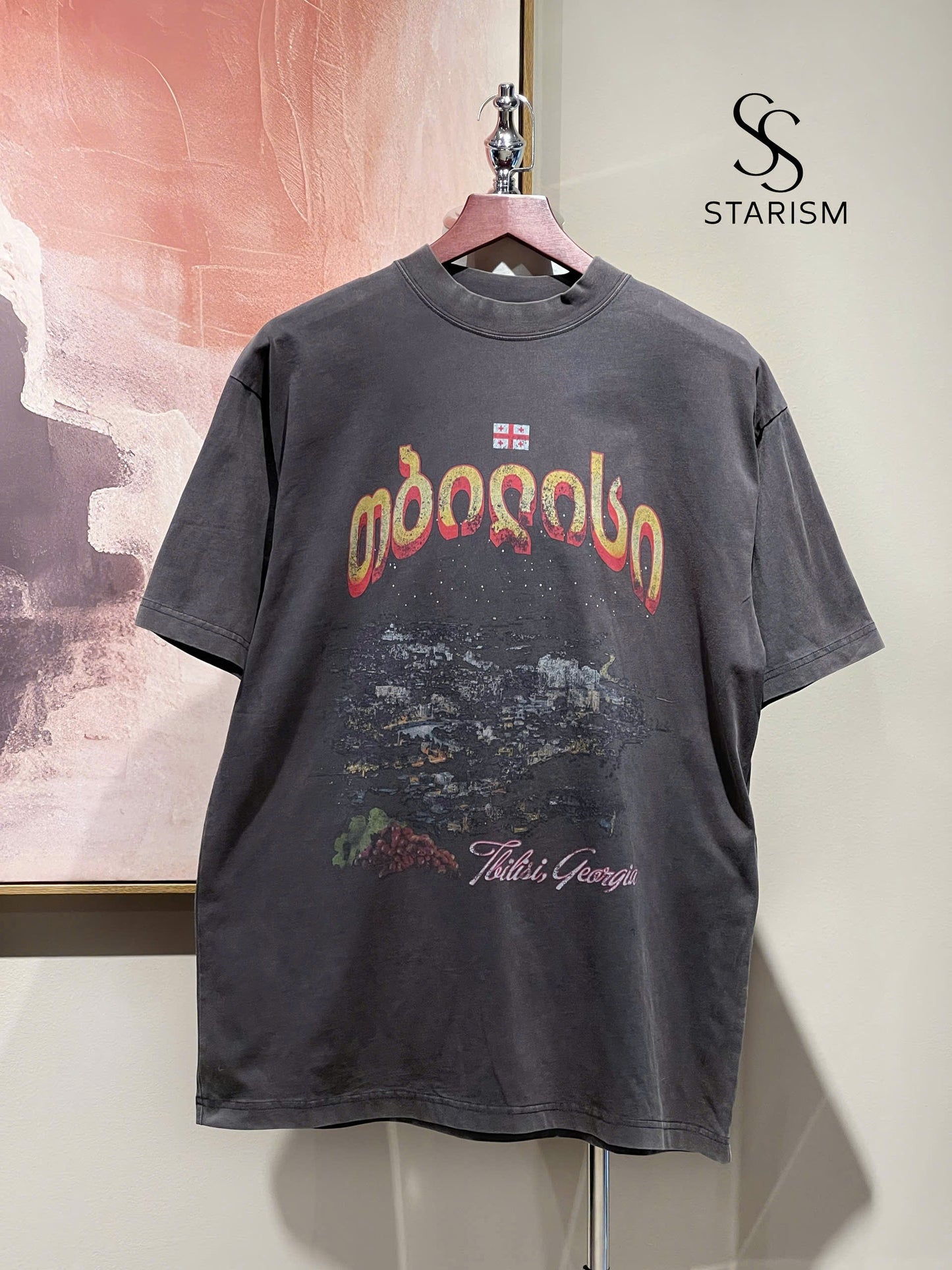 Men's Tbilisi T-shirt Oversized in Black Faded
