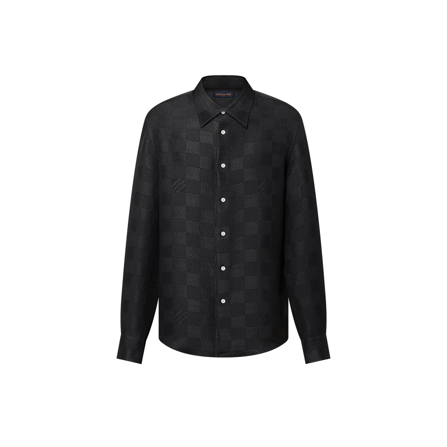 Jacquard Damier Long-Sleeved Silk Shirt
