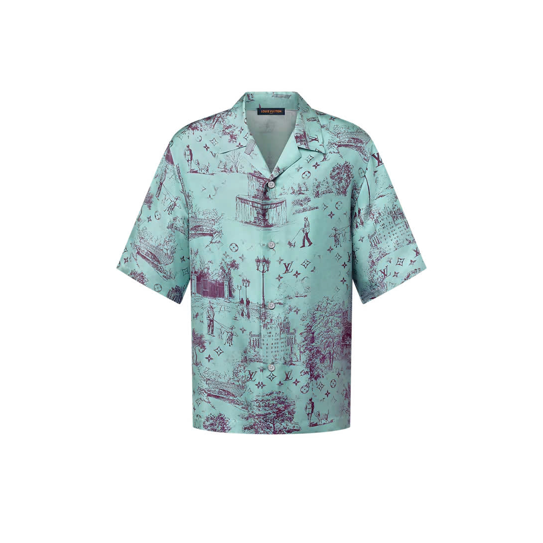 Printed Short-Sleeved Silk Shirt