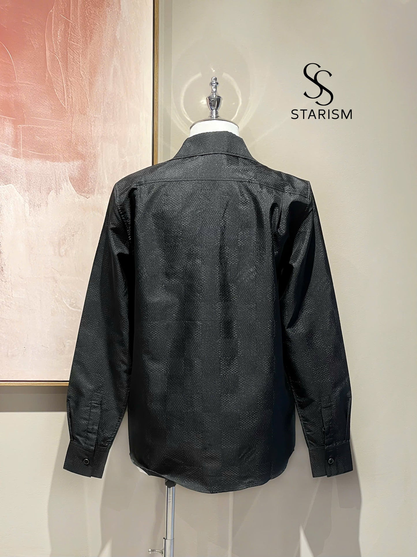 Jacquard Damier Long-Sleeved Silk Shirt