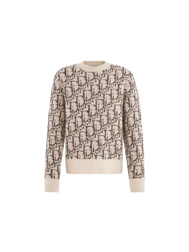 Dior Oblique Sweater Beige and Brown Virgin Wool Jacquard