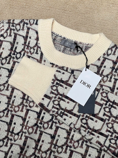 Dior Oblique Sweater Beige and Brown Virgin Wool Jacquard