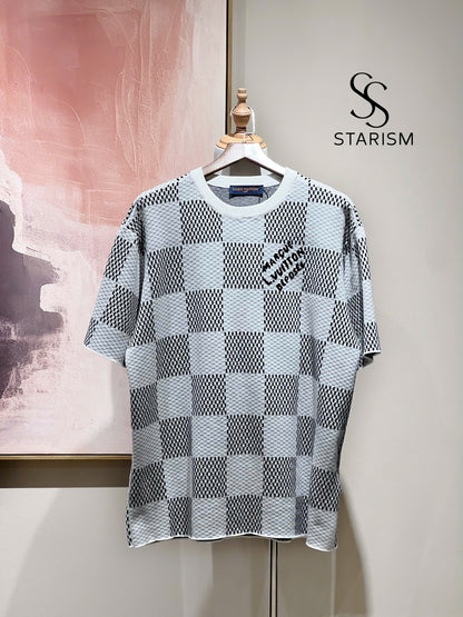 Damier Jacquard Short-Sleeved Crewneck