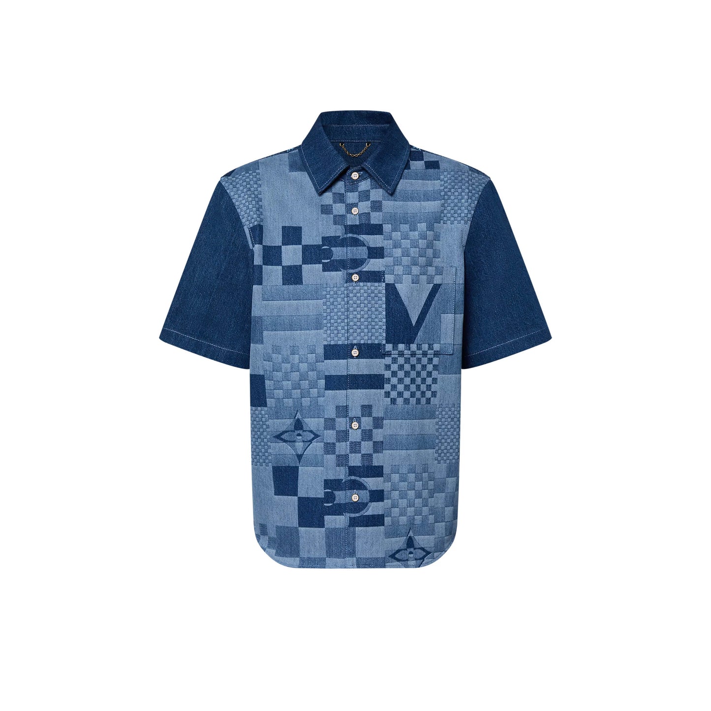 Printed Short-Sleeved Denim Shirt