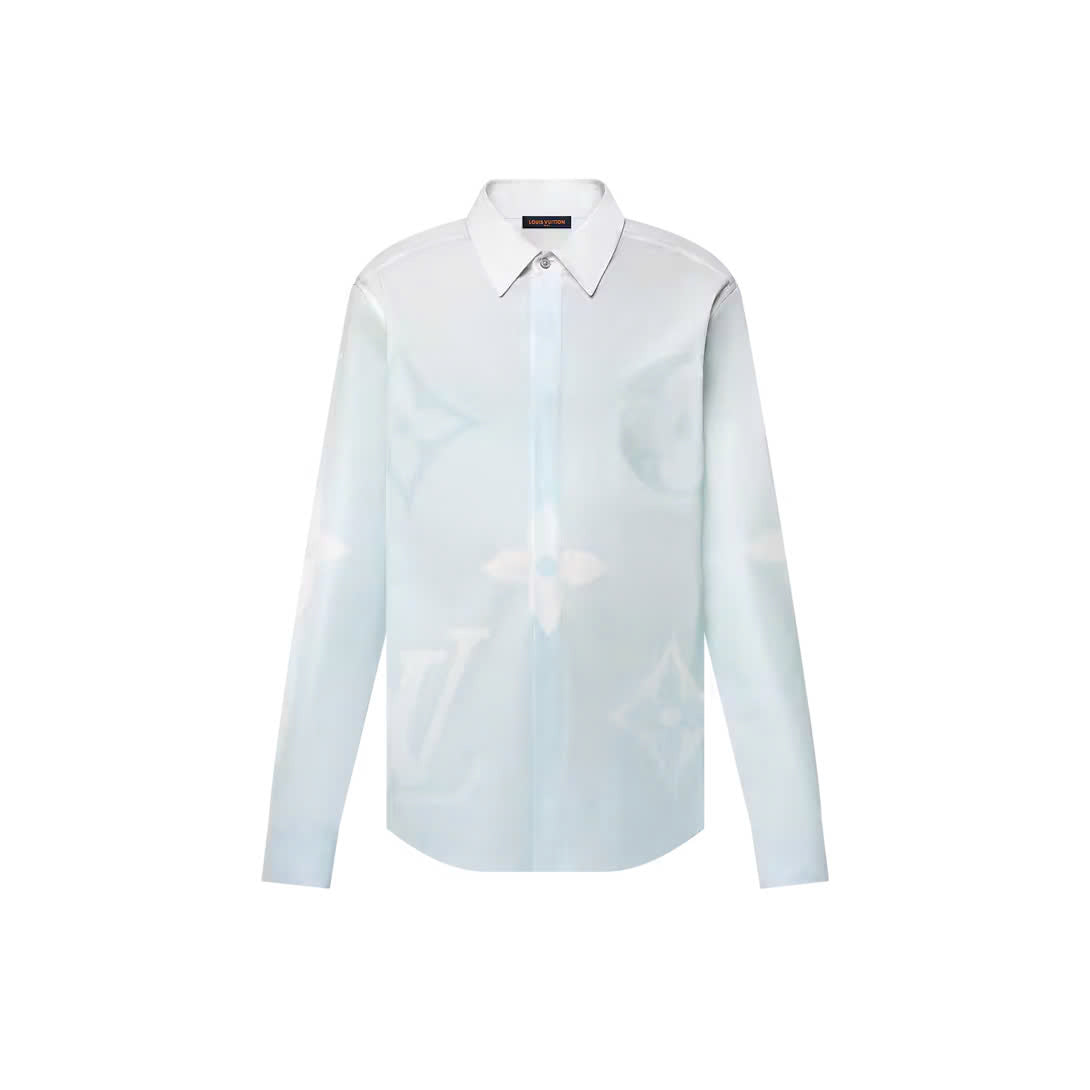 Monogram Printed Long-Sleeved Cotton Poplin Shirt