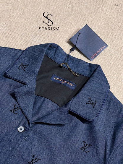 LV Blason Embellished Denim Pajama Shirt