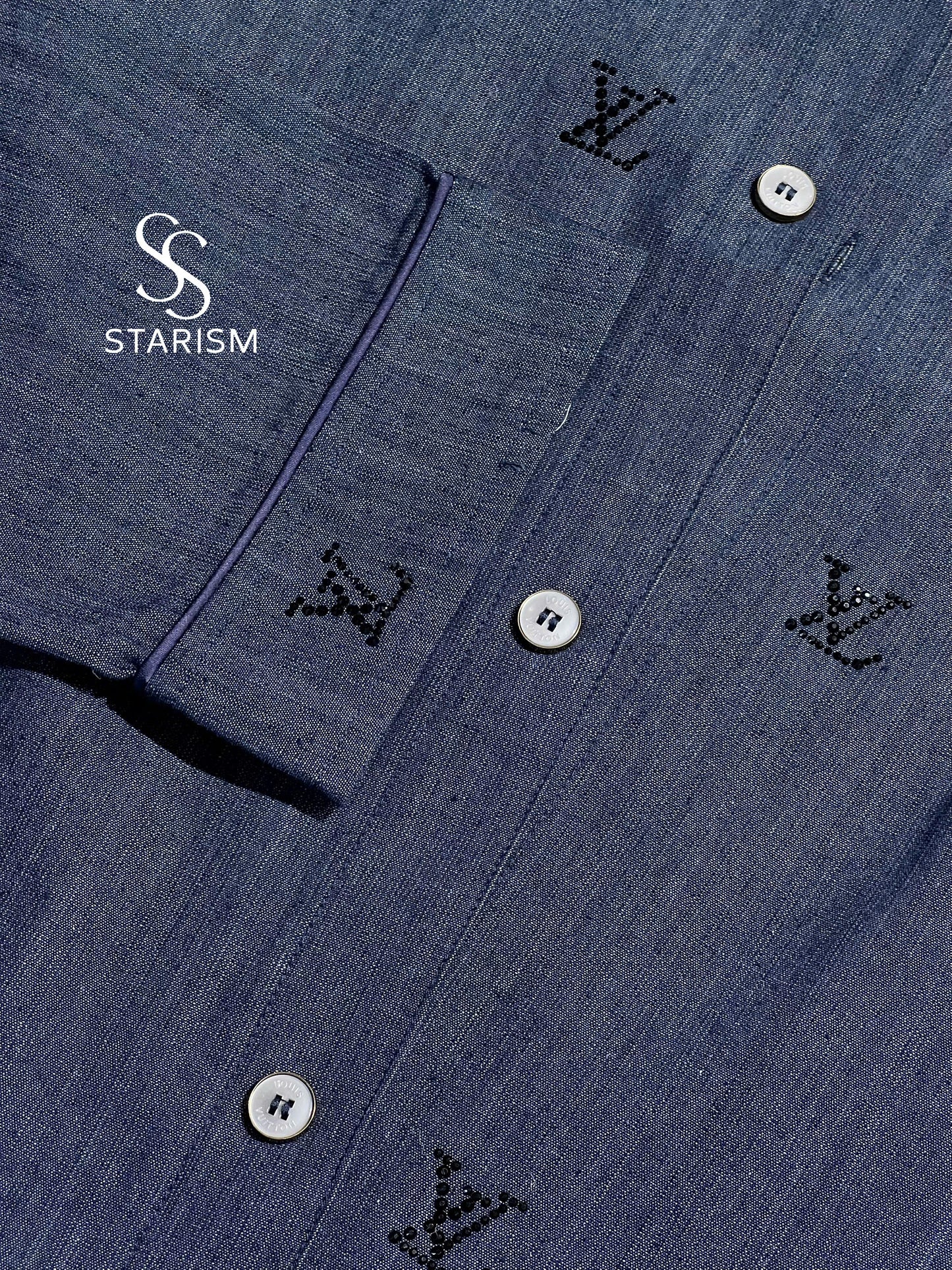 LV Blason Embellished Denim Pajama Shirt