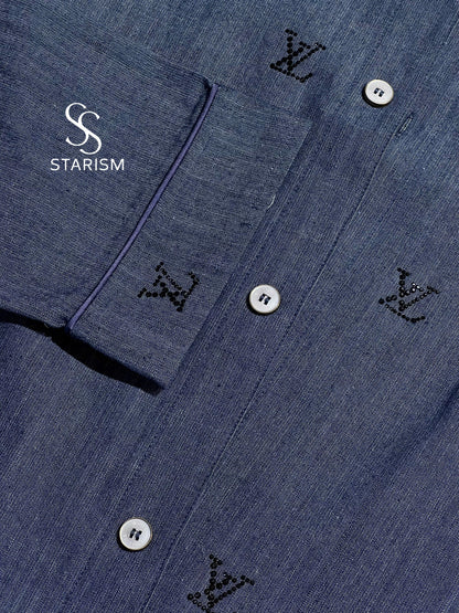 LV Blason Embellished Denim Pajama Shirt
